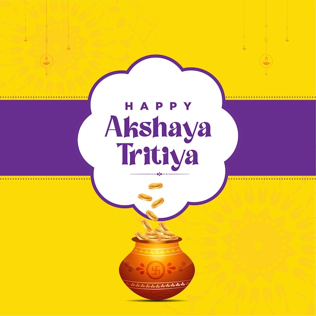 Akshaya tritiya festival greeting card on yellow