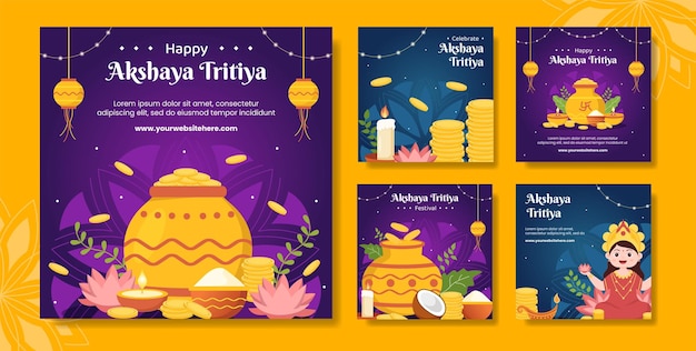 Akshaya tritiya festival сообщение в социальных сетях плоский мультфильм нарисованные от руки шаблоны фоновая иллюстрация