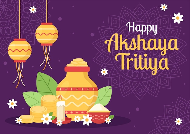 Akshaya tritiya festival con kalash pot e monete d'oro per la celebrazione dell'indiano nell'illustrazione