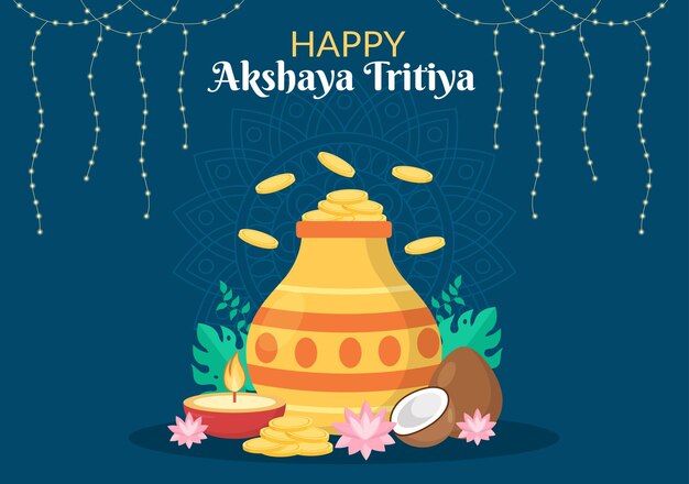 Akshaya tritiya festival with kalash pot and gold coins for celebration on indian in illustration