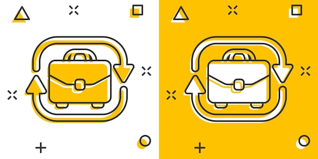 Aktetas met pijlpictogram in komische stijl Zakenman tas cartoon vectorillustratie op witte geïsoleerde achtergrond Portfolio splash effect bedrijfsconcept