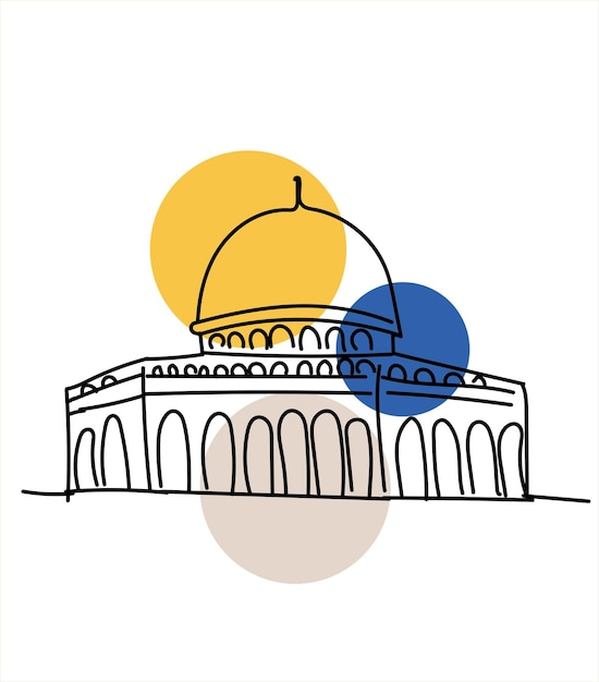 Al-Aqsa 기하학적 모양과 줄무늬가 있는 최소 손 그리기 벡터입니다. 팔레스타인 성원 aqsa