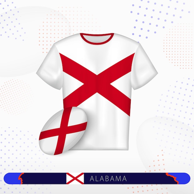 Vettore maglia da rugby dell'alabama con pallone da rugby dell'alabama su sfondo sportivo astratto