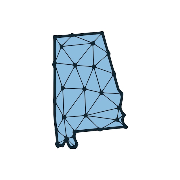 白い背景に分離された線と点で作られたアラバマ州地図多角形イラスト米国州の低ポリ デザイン