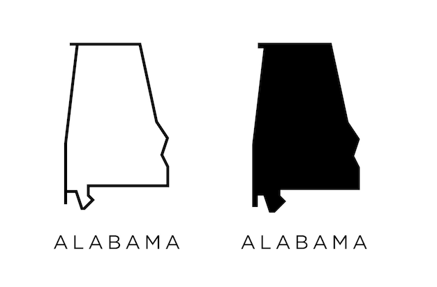 Alabama States of USA Map icon outline style and flat vector Silhouettes