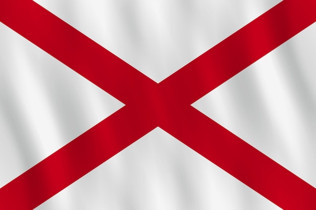 Alabama US state flag with waving effect, official proportion.