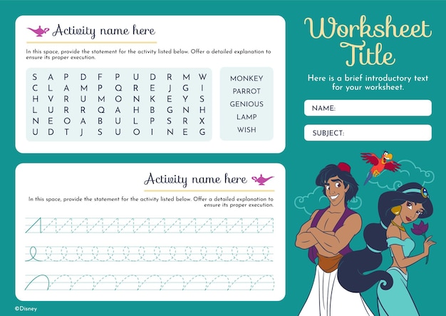 Vector aladdin jasmine worksheet