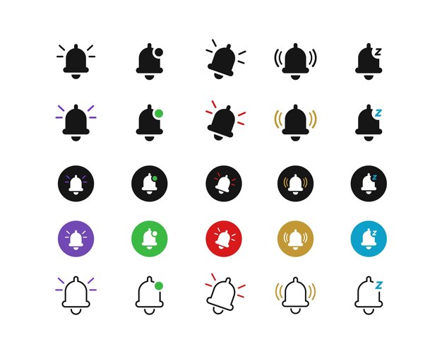 Alarm bell icon set for notification and reminder A collection of alarm and reminder symbols