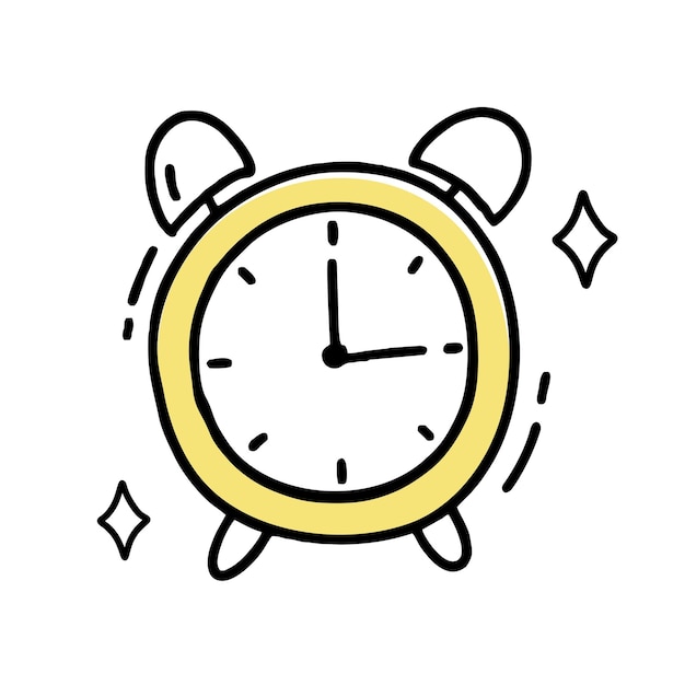 Alarm clock clipart doodle vector illustration in line