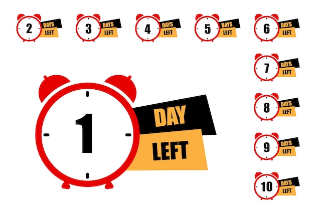 Vector alarm clock countdown sequence one day left highlight timesensitive alert vector illustration eps 10