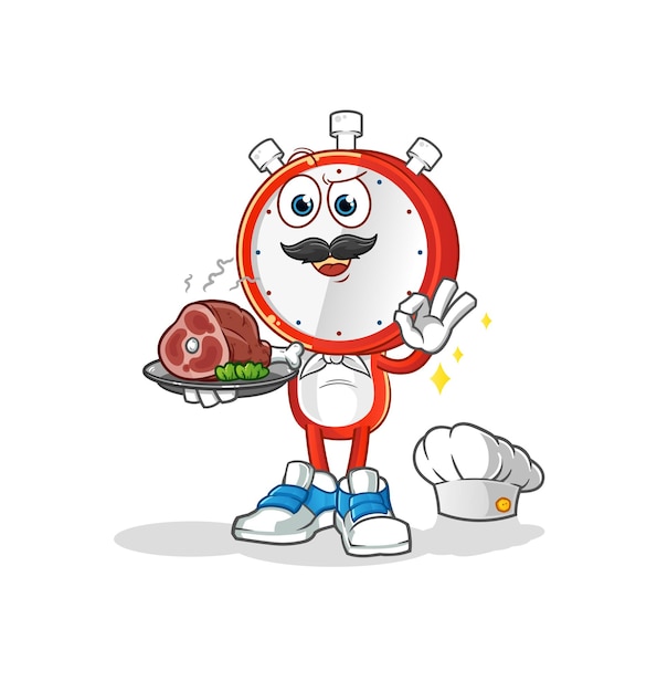 Alarm clock head cartoon chef with meat mascot cartoon vector