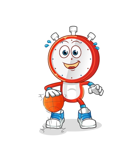 Alarm clock head cartoon dribble basketball character cartoon vector