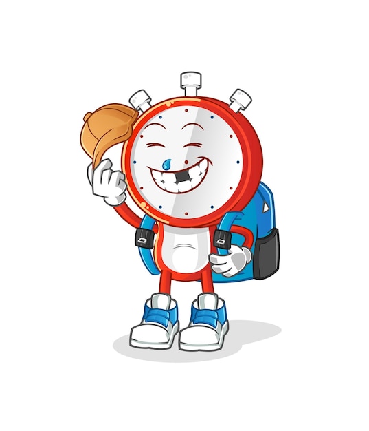 Alarm clock head cartoon goes to school vector cartoon character