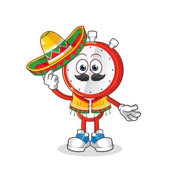 Alarm clock head cartoon Mexican culture and flag cartoon vector