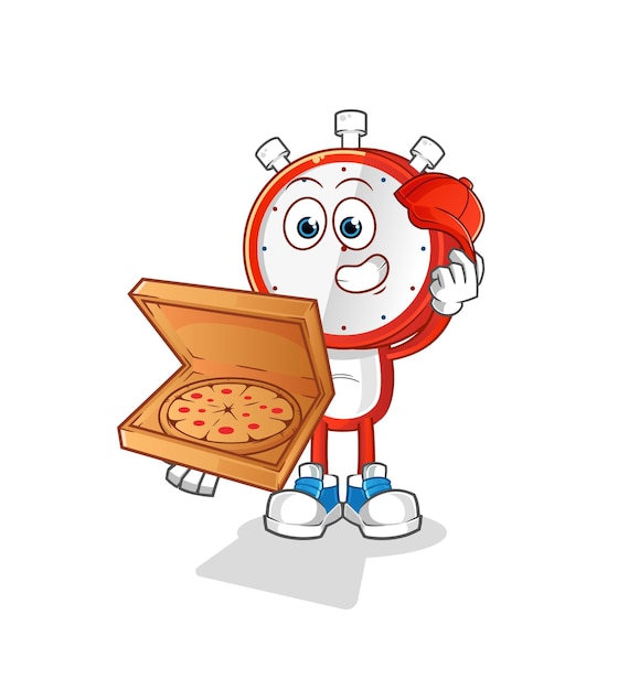 Alarm clock head cartoon pizza delivery boy vector cartoon character