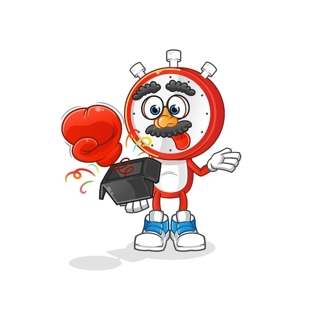 Alarm clock head cartoon prank glove in the box cartoon mascot