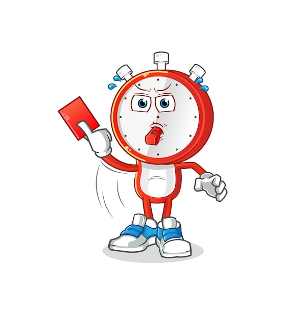 Alarm clock head cartoon referee with red card illustration character vector