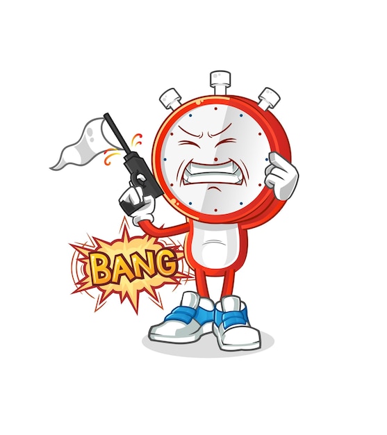 alarm clock head cartoon warning shot mascot. cartoon vector