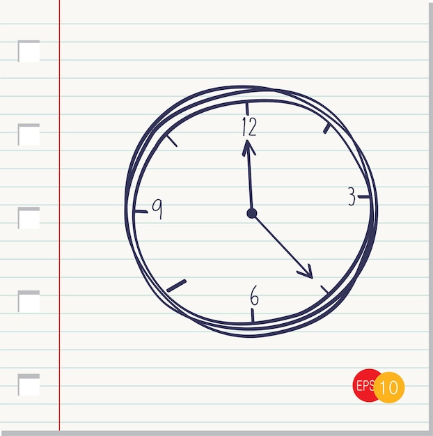 Vector alarm clock icon doodle on white background