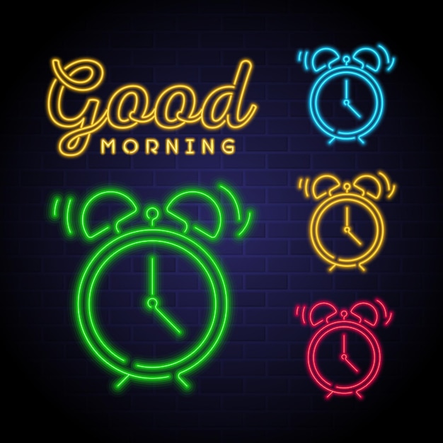 Alarm clock illustration with neon light glowing elements