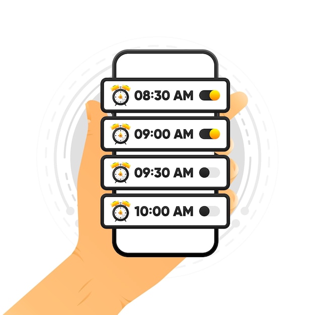 Alarm clock on mobile Wake up time Loud signal to wake up in the morning Getting up in the morning