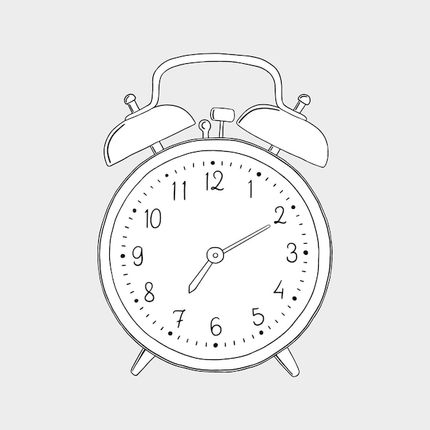 Vector alarm clock. monochrome alarm clock on white background.