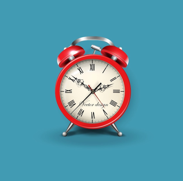 Alarm clock red realistic with vintage arrows vector illustration for decorative design