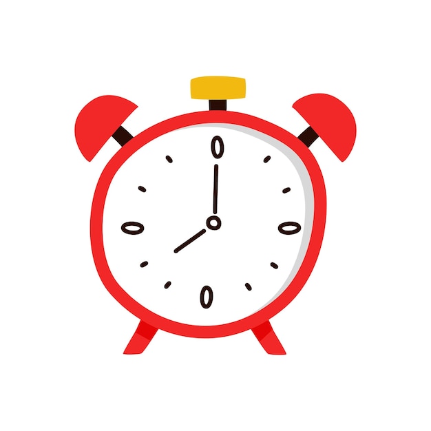 Alarm clock red wakeup time isolated on background in flat style