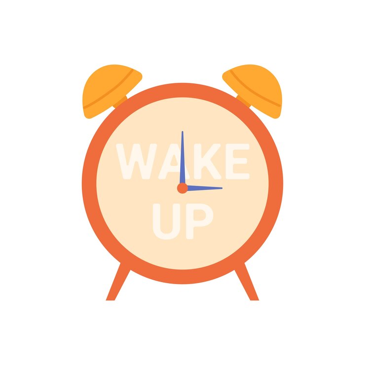 Vector 朝早く起きるための学校の子供のための目覚まし時計 テキスト wake up