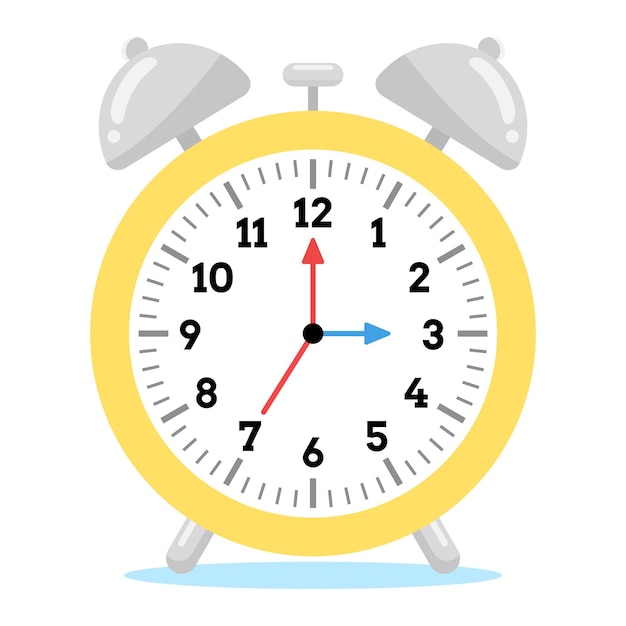 Векторная иллюстрация будильника с указателями минут и часов для детей, чтобы научиться времени