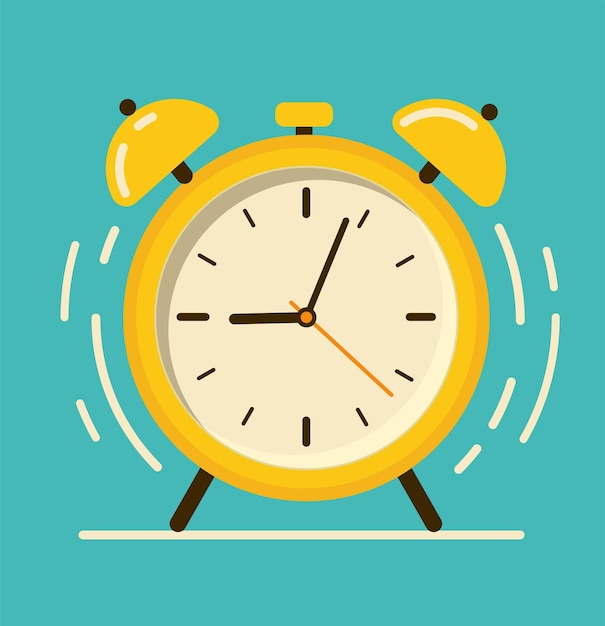 Alarm clock yellow wakeup time on mint background in flat style illustration Clock logo design