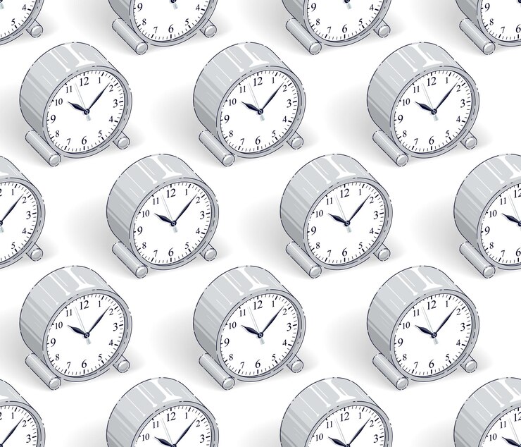 Vector alarm clocks seamless background, timer, deadline hurry and wake up concept, vector wallpaper or web site background.