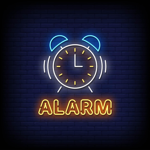 Alarm neon uithangbord op bakstenen muur