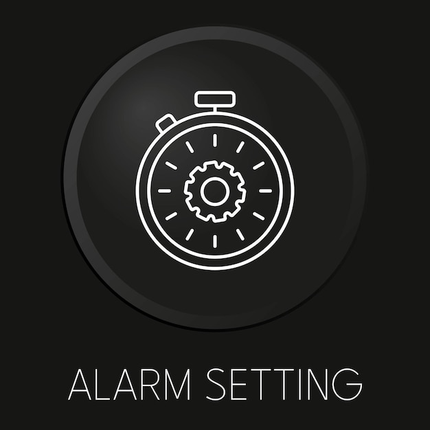 Alarm setting vector line icon on 3d button isolated on black background premium vector