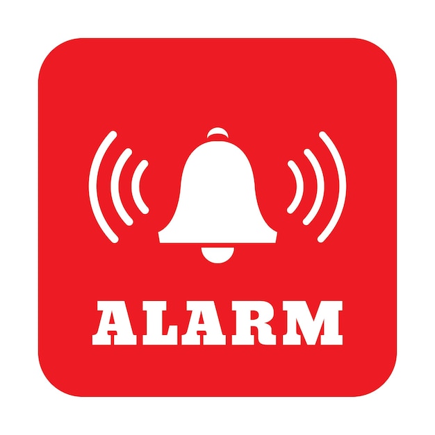 Символ тревоги Тревога красная квадратная кнопка Значок колокольчика изолирован на красной квадратной кнопке абстрактная иллюстрация