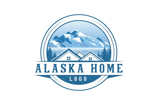 Vettore logo della casa e della montagna dell'alaska