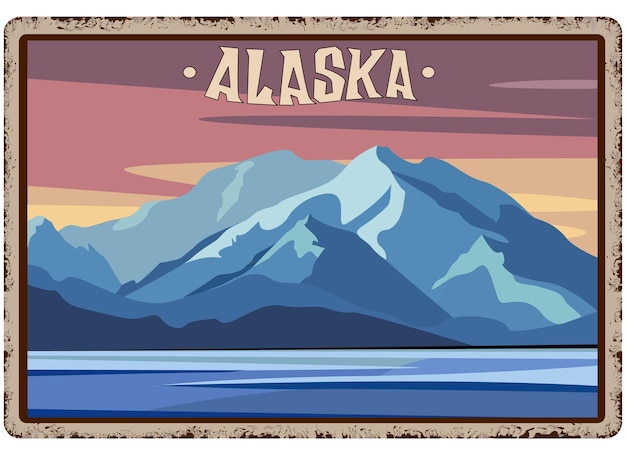 Alaska reizen retro posterontwerp reizen in de bergen klimmen amerika wenskaart