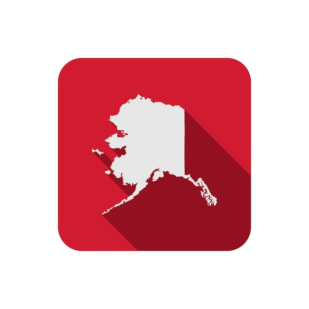 Alaska state on red square red map with long shadow