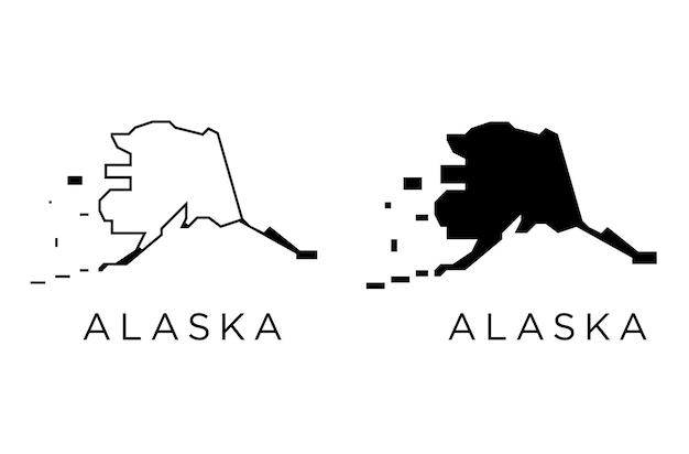 Alaska-staten van de V.S. Kaartpictogram Kaderstijl en platte vector Silhouetten