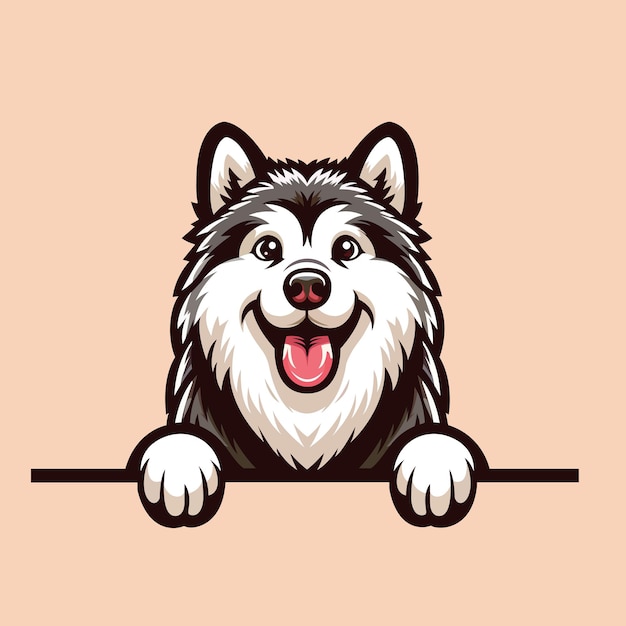 Alaskan Malamute hond peeking gezicht illustratie geïsoleerd