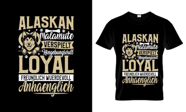 Vector alaskan malamute versoelt hingebunsvull kleurrijke grafische t-shirt alaskan malemute t-shirt design