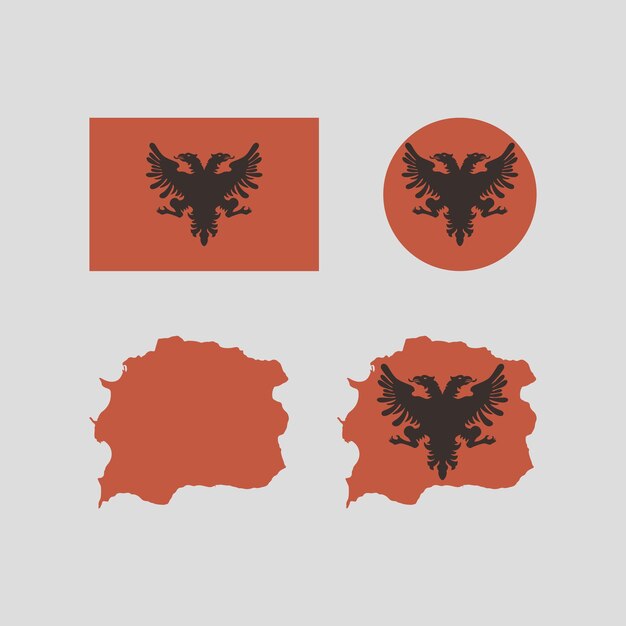 Vector albania 1912 national map and flag vectors set