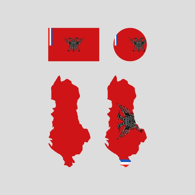 Vector albania 1914 national map and flag vectors set