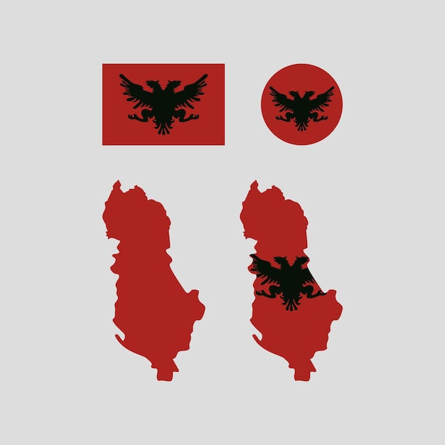 Vector albania 1924 national map and flag vectors set