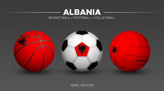 Albania bandiera basket calcio pallavolo palle mockup 3d illustrazione vettoriale sport isolato