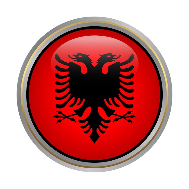 Albania flag circle shape button glass texture on white