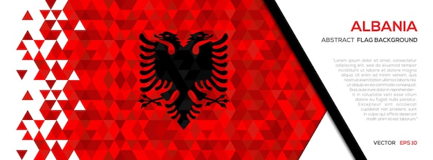 Vettore bandiera dell'albania con sfondo di forma geometrica del poligono astratto