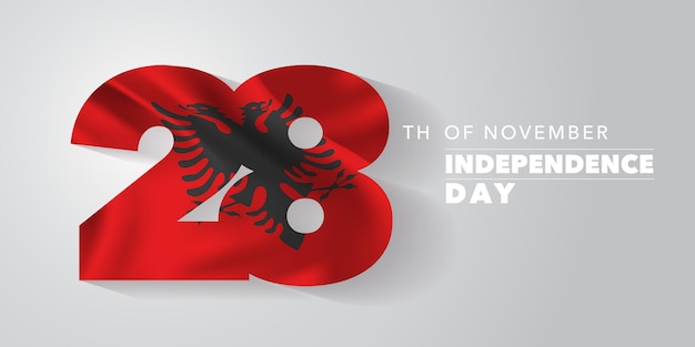 Bandiera di vettore del giorno dell'indipendenza felice dell'albania, cartolina d'auguri. bandiera ondulata albanese in un design non standard per la festa nazionale del 28 novembre