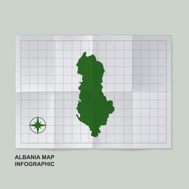 Albania map country in folded grid paper