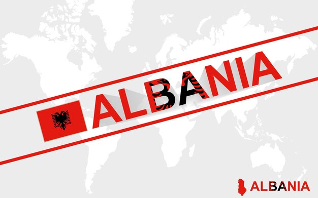 Bandiera della mappa dell'albania e illustrazione del testo